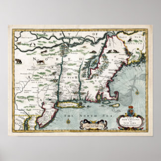1676 Map of New England and New York Poster