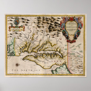 1676 Map of Virginia and Maryland Poster