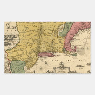 1685 Map - New Belgium, The New World, New England Rectangular Sticker