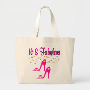 16 AND FABULOUS 16TH BIRTHDAY DESIGN LARGE TOTE BAG