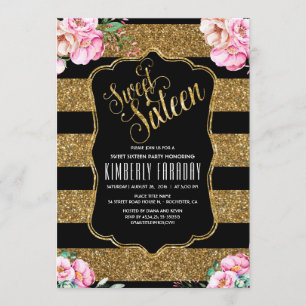 16 Birthday Party - Sweet Sixteen Gold Glitter Invitation