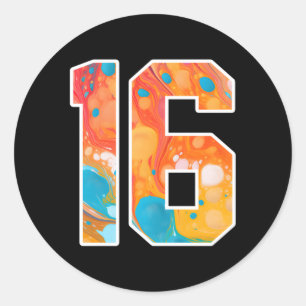 16 Colourful Sports Team Numbers Front And Back Classic Round Sticker