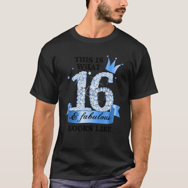 16 & Fabulous I Blue White Party Group Candid Phot T-Shirt (Front)