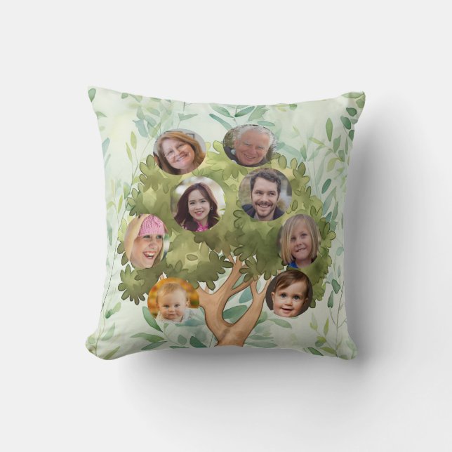 16 Family Tree Members Portrait  Cushion (Front)