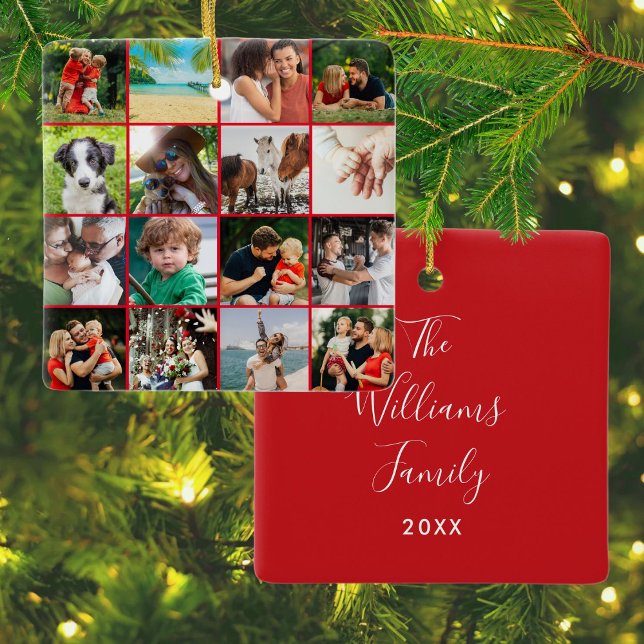 16 Favourite Family Photo Collage Script Name Ceramic Ornament (16 Favorite Family Photo Collage Script Name Ceramic Ornament)