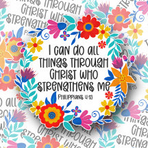 16 Floral Philippians 4:13 Bible Scripture Folkart