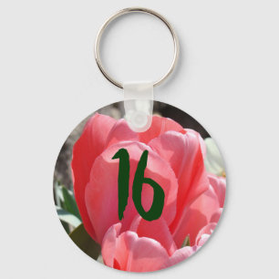 16 keychains Pink Tulip Flowers Spring Sixteen