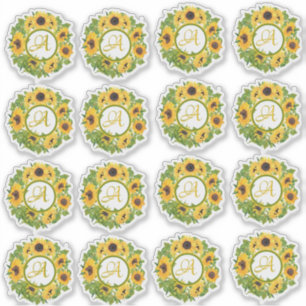 16 Monogrammed Sunflower Stickers Customisable
