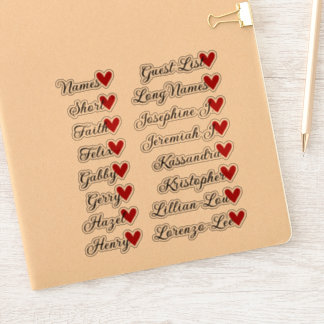 16 Names Custom Guest List Calligraphy Red Heart
