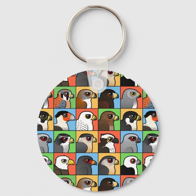 16 North American Raptor Profiles (tiled) Key Ring (Front)