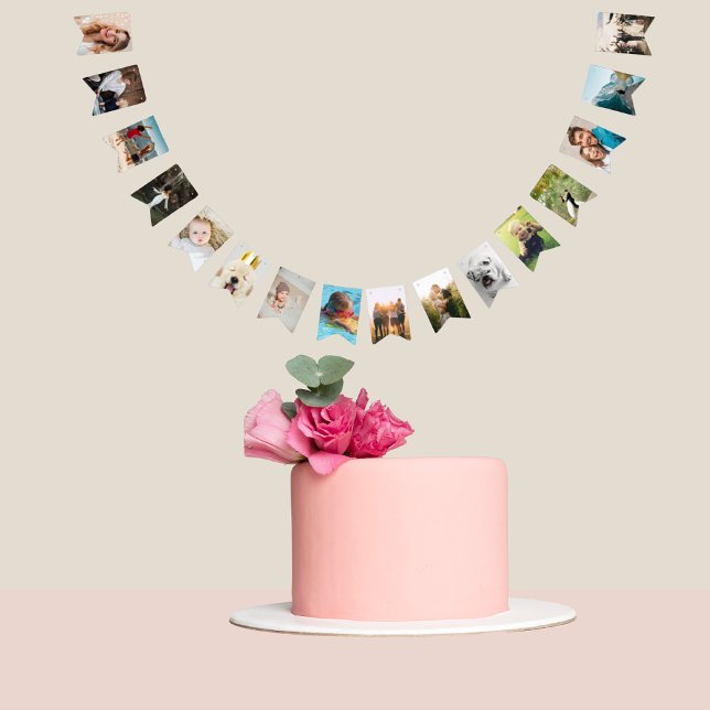 16 own photos personalised family bunting  (elegant modern photo bunting for a birthday party)