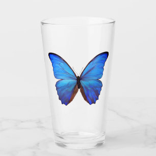 16 oz Glass Blue Butterfly