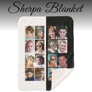 16 photo collage black and white sherpa blanket