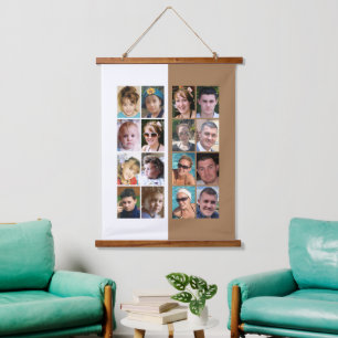 16 photo collage brown and white hanging tapestry