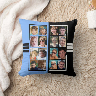 16 photo collage double sided blue black cushion