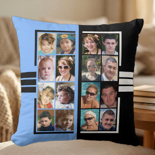 16 photo collage double sided blue black cushion
