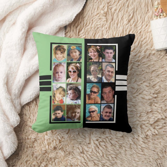 16 photo collage double sided green black cushion (Blanket)