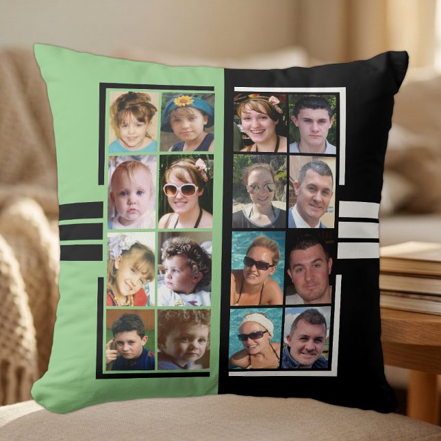 16 photo collage double sided green black cushion (Creator Uploaded)