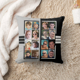 16 photo collage double sided grey black cushion