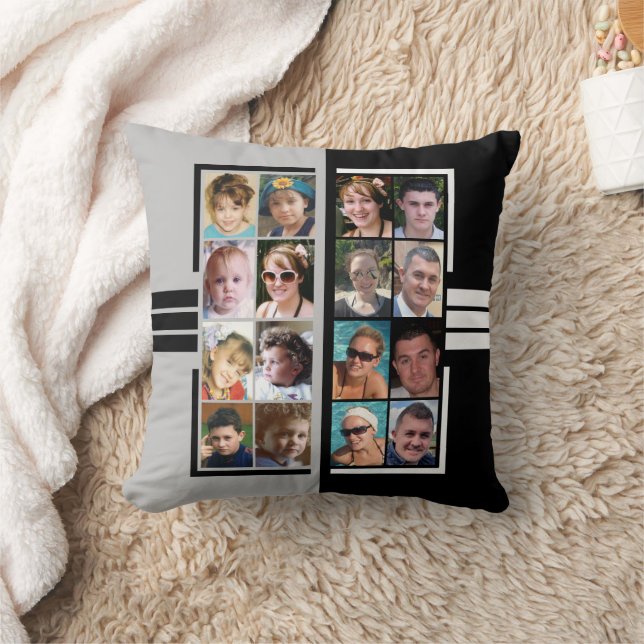 16 photo collage double sided grey black cushion (Blanket)