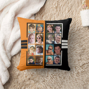 16 photo collage double sided orange black cushion