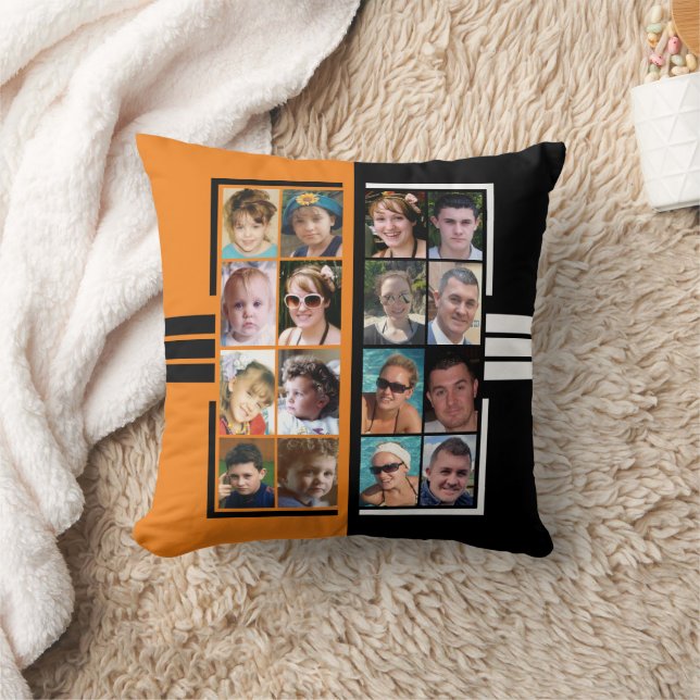 16 photo collage double sided orange black cushion (Blanket)