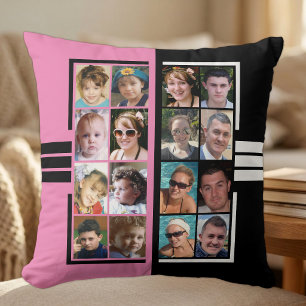 16 photo collage double sided pink black cushion
