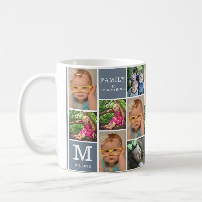16 Photo Collage Family Name Quote Monogrammed  Coffee Mug (Left)