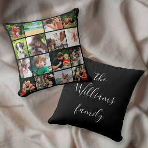 16 Photo Collage Family Script Name Cushion