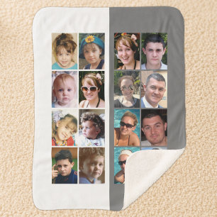 16 photo collage grey and white sherpa blanket