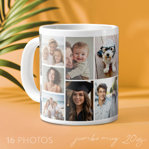 16 Photo Collage Grid - Modern Minimal White Grid Large Coffee Mug