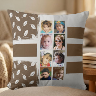 16 photo collage leaves stripes brown cushion