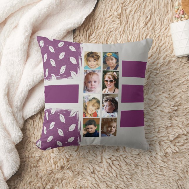 16 photo collage leaves stripes purple cushion (Blanket)