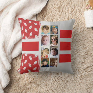 16 photo collage leaves stripes red cushion