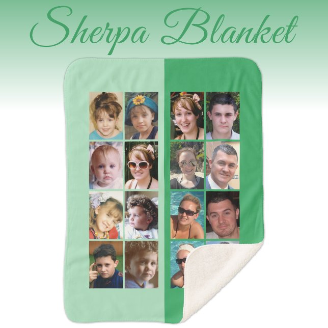 16 photo collage light and dark green sherpa blanket (Creator Uploaded)