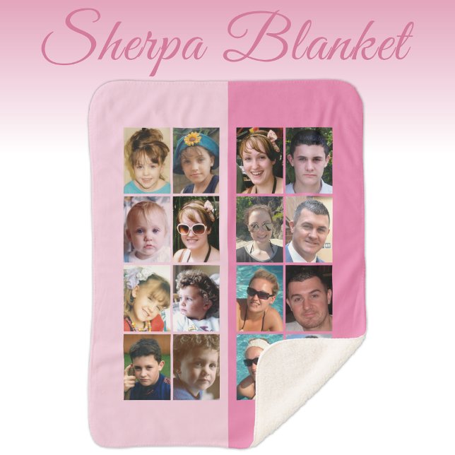 16 photo collage light and dark pink sherpa blanket (Creator Uploaded)