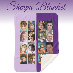16 photo collage light and dark purple sherpa blanket