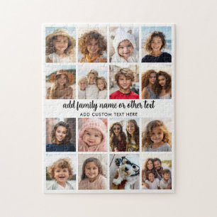 16 Photo Collage - Modern White with Black Text Jigsaw Puzzle