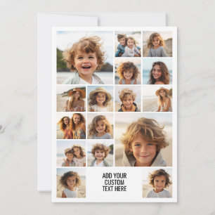 16 Photo Collage Montage and Text - Modern White Holiday Card