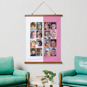 16 photo collage pink and white hanging tapestry