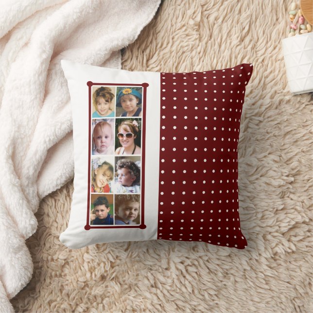 16 photo collage polka dots throw burgundy cushion (Blanket)