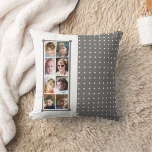 16 photo collage polka dots throw grey pillow