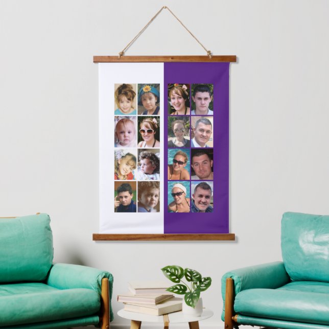 16 photo collage purple and white hanging tapestry (Living Room)