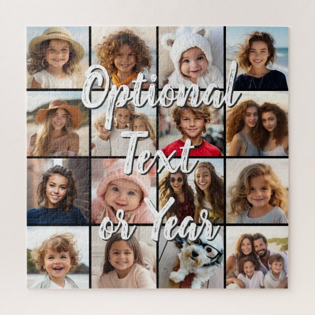 16 Photo Collage Script Text Jigsaw Puzzle (Vertical)