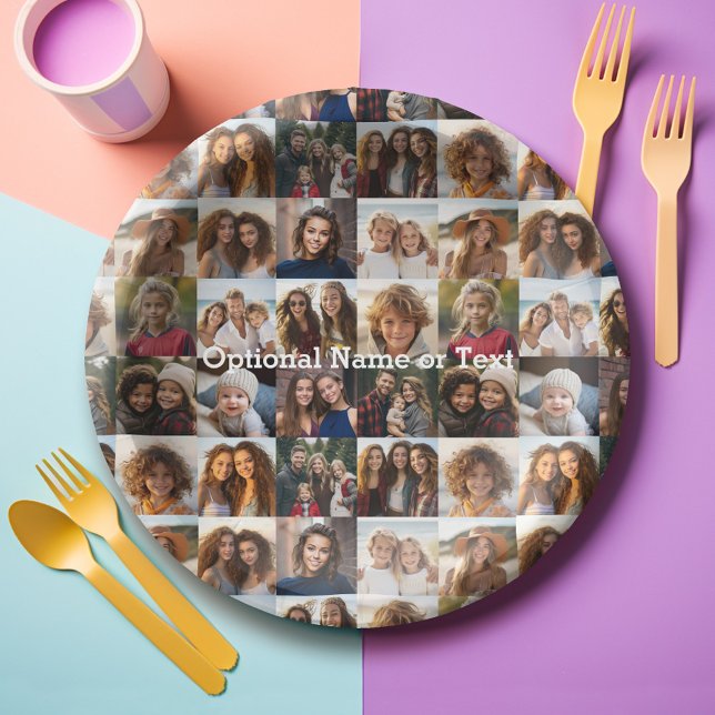 16 Photo Collage - You square photos or instagram Paper Plate (Personalized Paper Plates with photos all over)