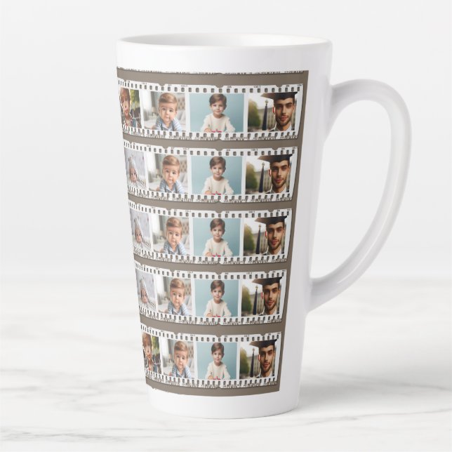 16-Photo Family Film Negative Strip, Pastel Brown Latte Mug (Right)