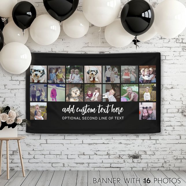 16 Photo Grid - 2 lines text - black white party Banner (Photo Banner)