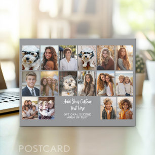 16 Photo Grid - 2 lines text - black white party Postcard