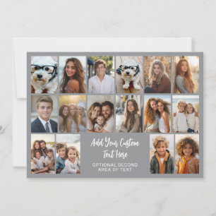16 Photo Grid - 2 lines text - grey white party Holiday Card