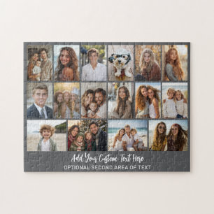 16 Photo Grid - 2 lines text - grey white party Jigsaw Puzzle